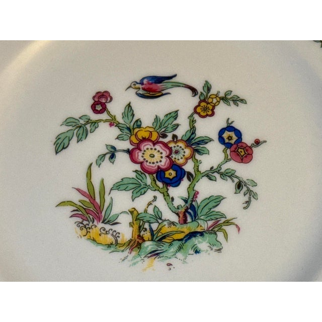 Hand-painted Limoges plates, each featuring a vivid bird and floral motif in rich, layered color. These are authentic...