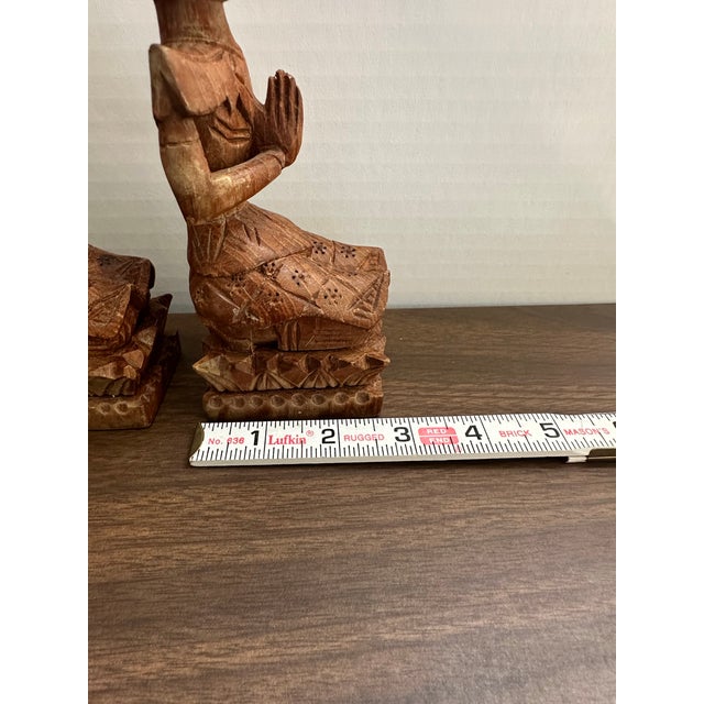 Vintage Teak Wood Thai Thepphanom Guardian Angels – Hand-Carved Buddhist Prayer Figures For Sale - Image 9 of 10