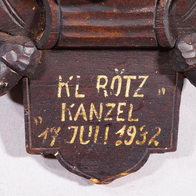 1930s Antique Black Forest Red Deer Trophy on Carved Plaque - Germany 1932 For Sale - Image 5 of 6