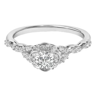 14K White Gold 1/2 Cttw Lab Grown Diamond Vintage Style Engagement Ring (F-G Color, VS1-VS2 Clarity) - Size 6 For Sale
