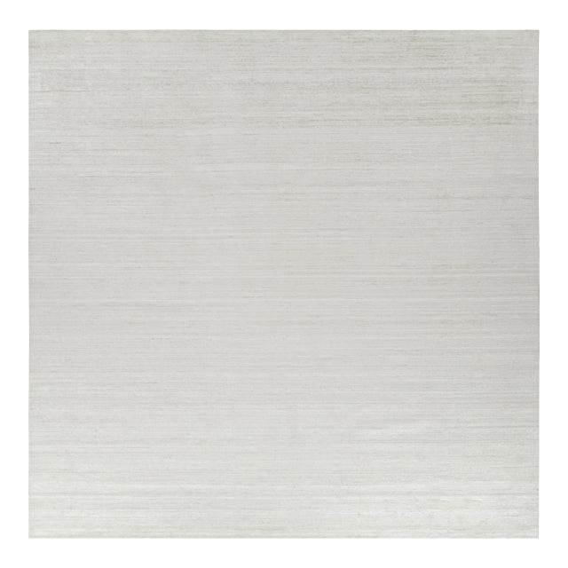 Rug & Kilim’s Oversized Textural Square Rug In Solid White and Gray Striae - 9x12 For Sale