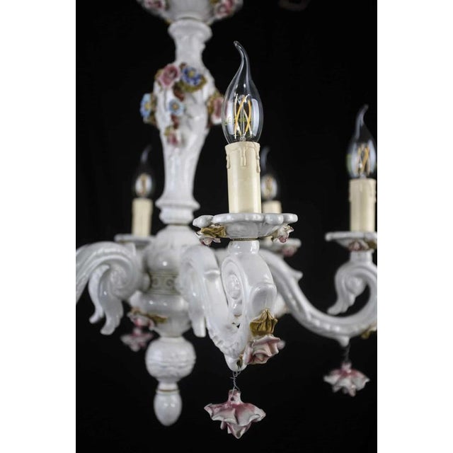 Porcelain Chandelier with 6 Arms, Italy, 1950s For Sale - Image 4 of 7