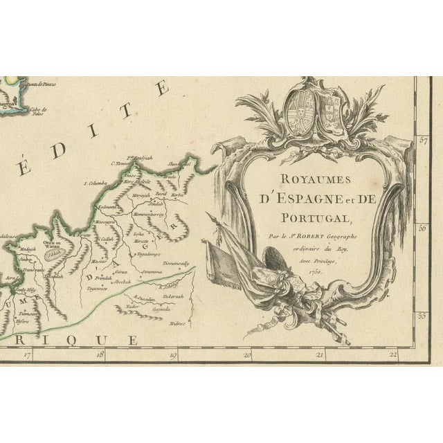 Large Map of the Kingdoms of Spain and Portugal by Robert De Vaugondy, 1750 For Sale - Image 4 of 11