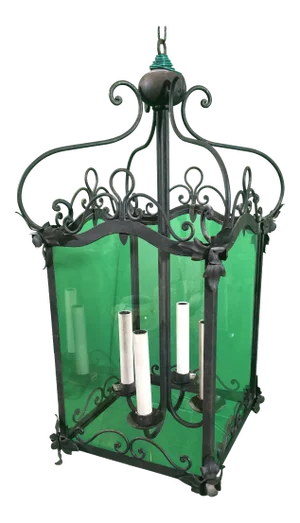 Vintage Italian Square Four Light Wrought Iron Lantern in Rustic Finish