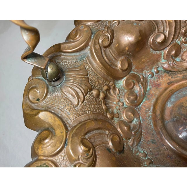 Copper Antique Ornate Hand Tooled Hammered Footed Copper Centerpiece Fruit Bowl Basket For Sale - Image 8 of 12