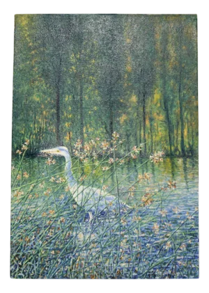 French Artist, Impressionist Crane Bird, Oil on Canvas, 2000s