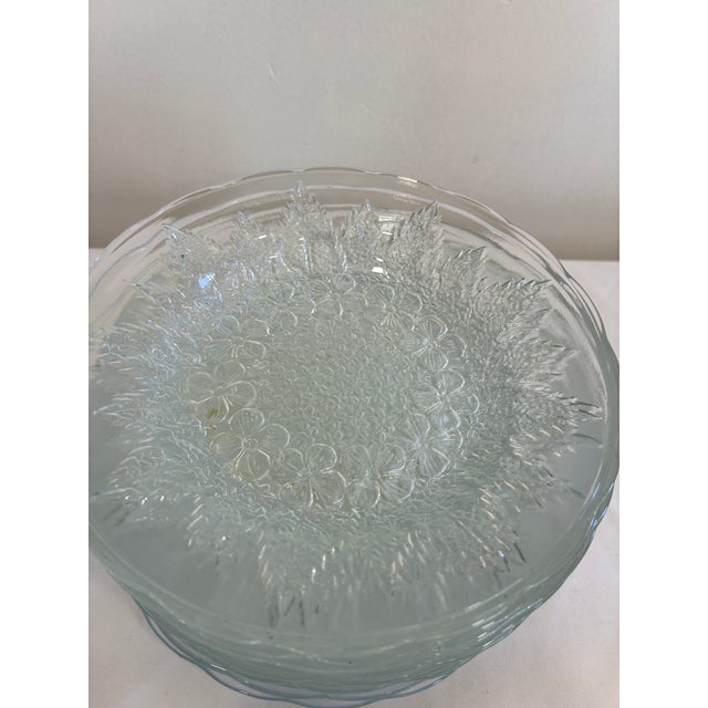 Vintage Kig Indonesia Pressed Glass Floral Dessert Plates - Set of 11 For Sale - Image 9 of 11