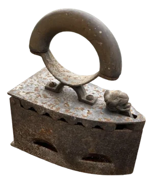 Antique Coal Iron with Wooden Handle, 1890