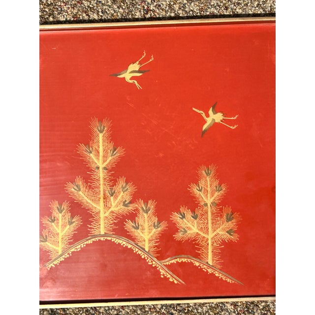 Wood Vintage Japanese Hand-Painted Lacquer Tea Tray For Sale - Image 7 of 12