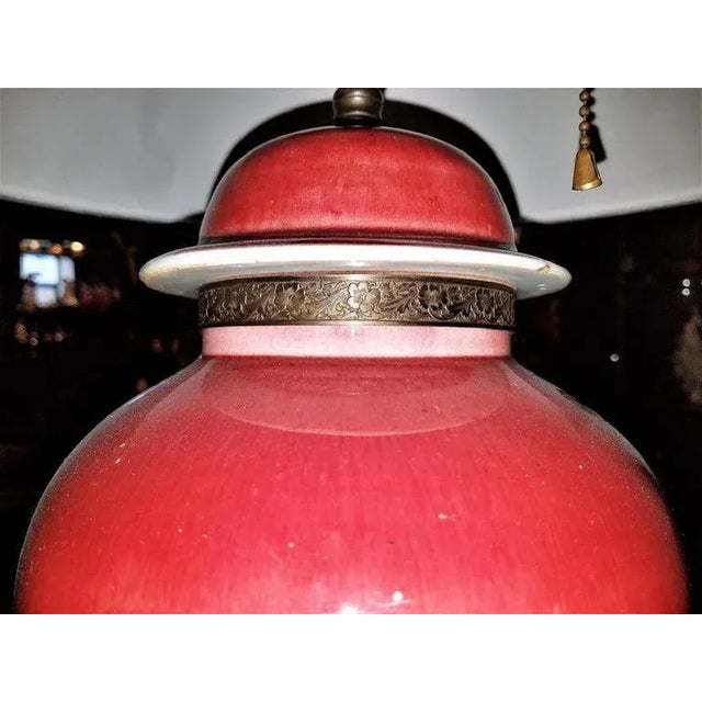 American Dedham Pottery Oxblood and Gilt Bronze Table Lamp Large For Sale - Image 4 of 12