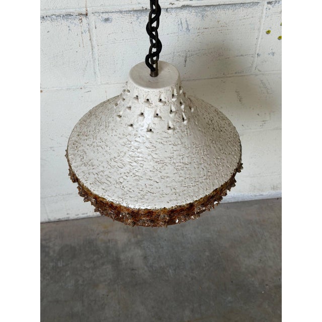 1970s Mid-Century Modern Ceramic Pendant Light Fixture Textured Studio Pottery Ceiling Lamp For Sale - Image 9 of 11