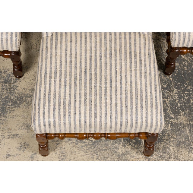 Late 18th Century Antique French Louis XIII Walnut Dining Chairs in Tailored Stripe - Set of 8 For Sale - Image 5 of 18