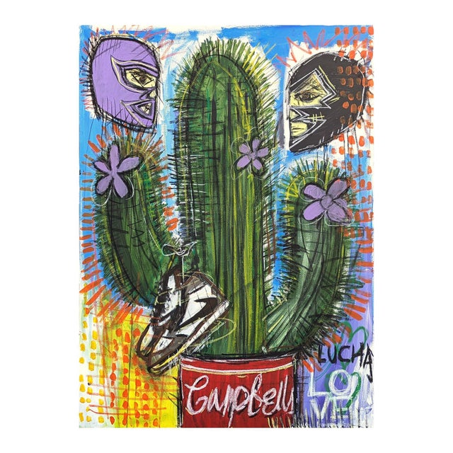 Ramon Severino Contemporary Colorful Abstract Cactus, Campbell's Soup, and Luchador Painting, 2024 For Sale - Image 4 of 11
