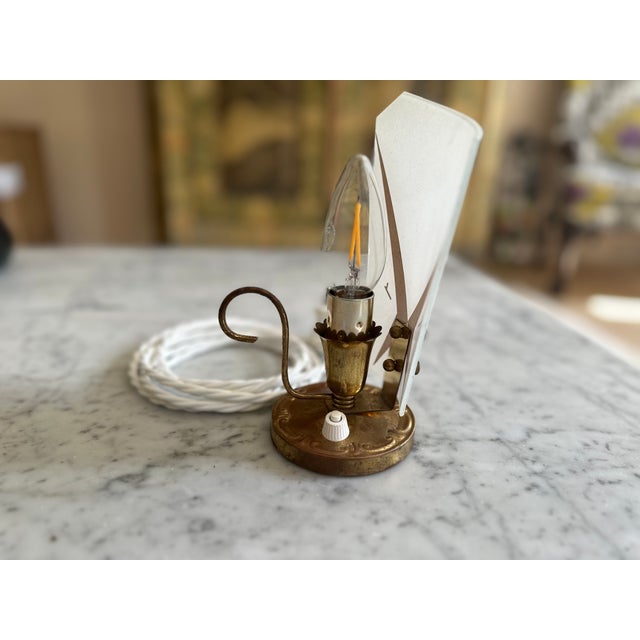 Mid-Century Italian Table Lamp with Glass Shade and Brass Finish For Sale - Image 4 of 15