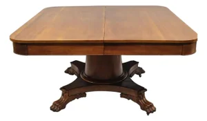 Antique American Empire 54" Square Mahogany Paw Foot Pedestal Base Dining Table
