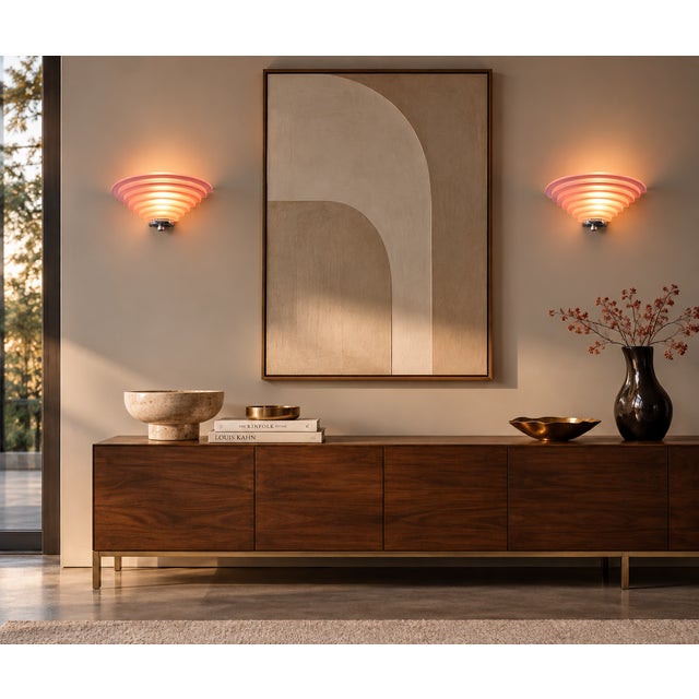 Metal Postmodern Wall Sconces in Powder Pink Glass from Happy Lights, 1980s, Set of 2 For Sale - Image 7 of 9