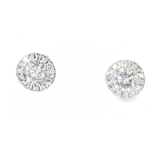 Mid-Century Modern Mid 20th Century 14k White Gold Diamond Solitaire Stud Earrings Estate, Pair For Sale - Image 3 of 4