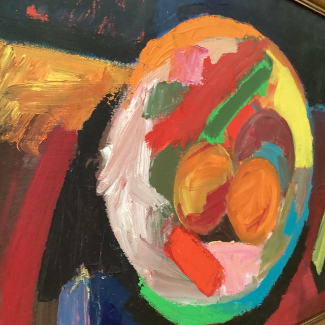 Abstract Mid 20th Century Post -Impressionist Still Life Fruit in the Bowl Painting on Canvas by B. Innes For Sale - Image 3 of 12