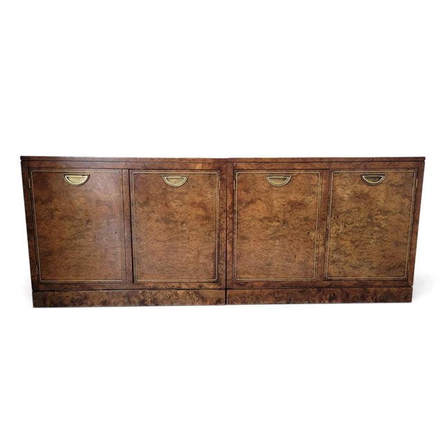 Postmodern Mastercraft Postmodern Burl Wood & Brass Modular Credenza or Pair of Cabinets For Sale - Image 3 of 12