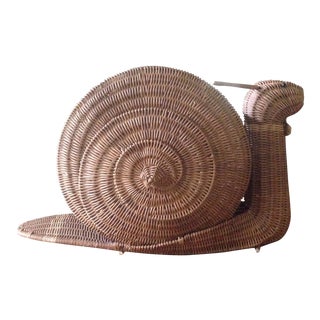 Large Vintage Wicker Snail Basket For Sale