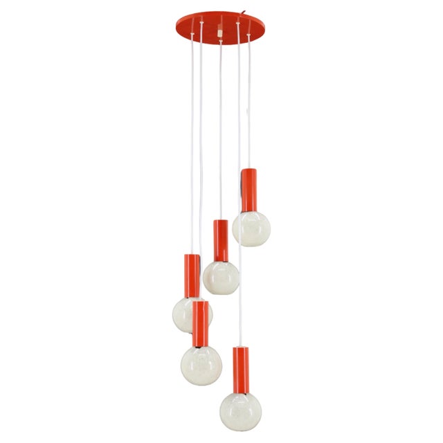 Cascade Chandelier with Plastic Shades attributed to Pokrok Zilina, Czechoslovakia, 1970s For Sale