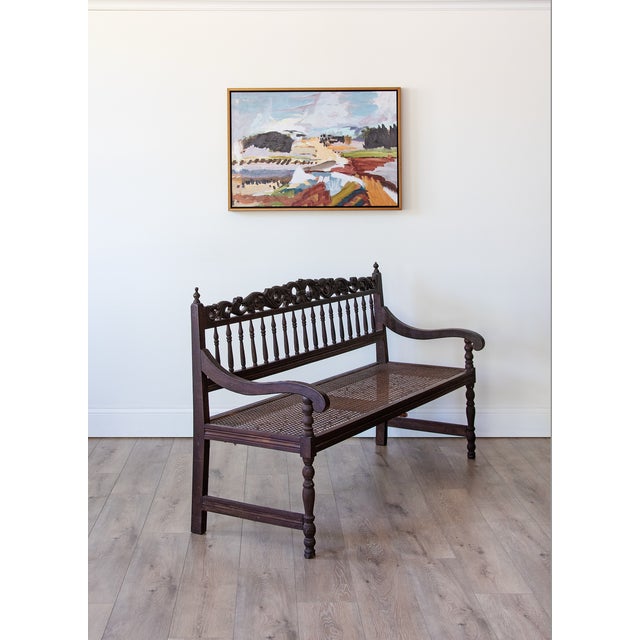 19th Century Anglo-Indian Hand-Carved Hardwood Hall Bench With Original Cane Seat For Sale - Image 4 of 4