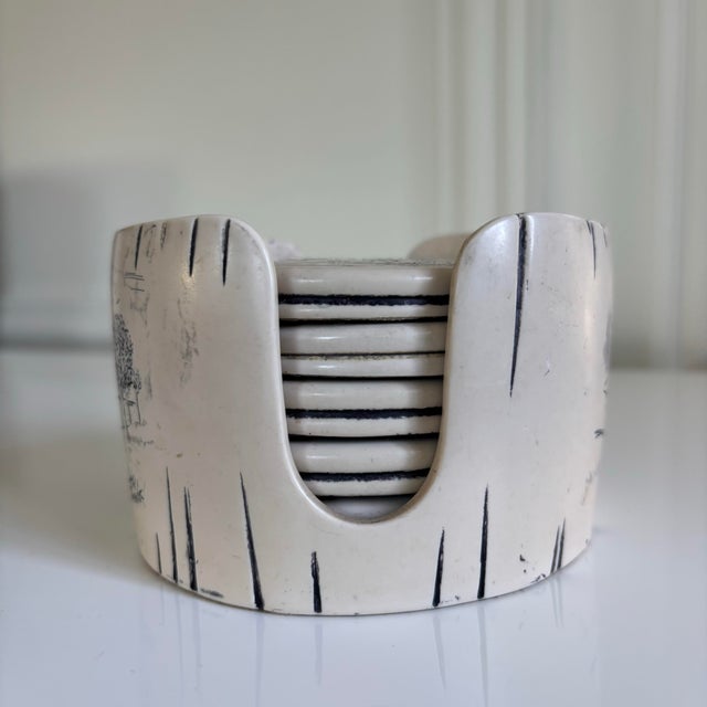 Mid 20th Century Mid 20th Century Comoys of London Set of English Sporting Scrimshaw Faux Whale Bone Ivory Coasters For Sale - Image 5 of 12