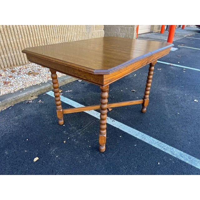 Brown Antique Jacobean Style Oak Bobbin Leg Dining Table With Leaf For Sale - Image 8 of 12
