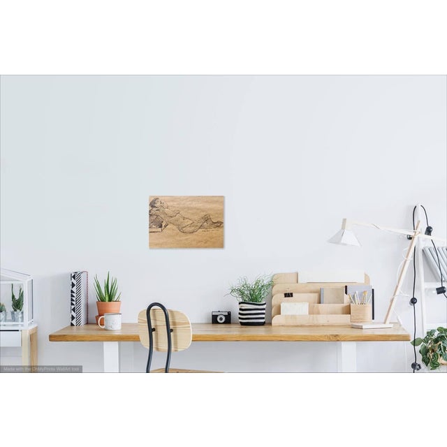 Unique and contemporary original charcoal drawing of a beautiful and sensuous model in an atelier in Paris, France. This...