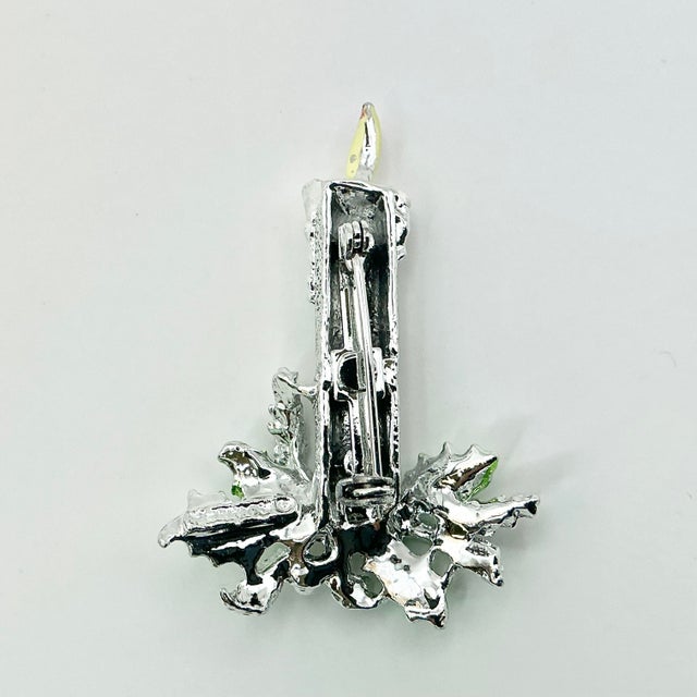 1970s Vintage Boho Chic Americana Silver Tone Candle Christmas Brooch, Ancer Inc For Sale - Image 6 of 6