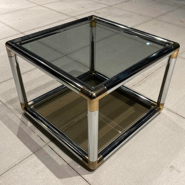 Postmodern Tubular Chrome & Tiered Glass End Table Manner of John Mascheroni for Mastercraft For Sale - Image 9 of 13