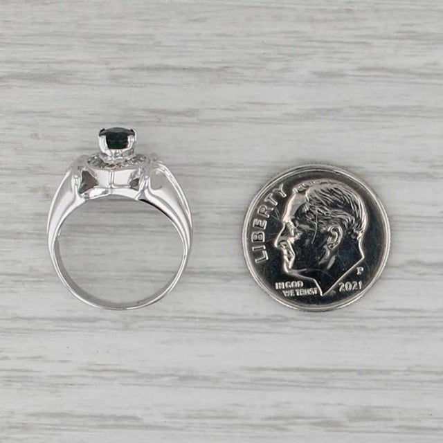 Modern 0.82ctw Blue Sapphire Diamond Halo Ring 18k White Gold Size 3.5 Engagement For Sale - Image 3 of 7