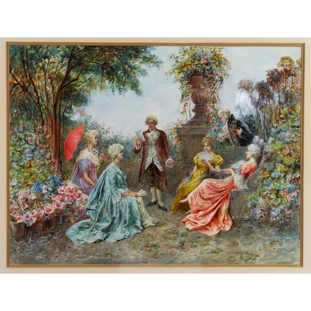 A beautiful large Italian watercolour titled 'The Garden Recital' by Maria Martinetti (1846-1921), signed lower right and...
