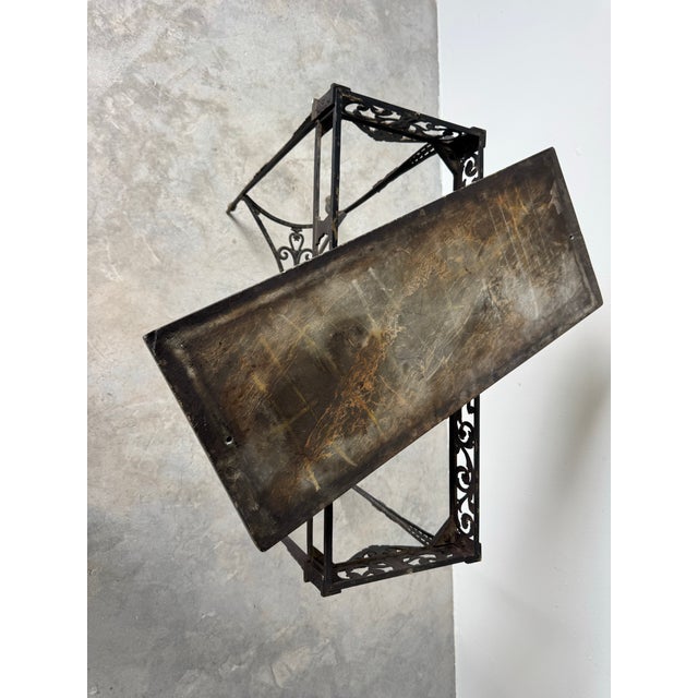 Antique French Oscar Bach–Style Wrought Iron and Brass Console Table With Black Marble Top For Sale - Image 9 of 12