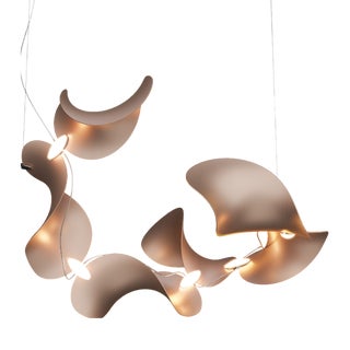 Dune 6 Spiral Chandelier with Shades in Copper Metallic Tone by Daniel Becker for Moss Objects For Sale