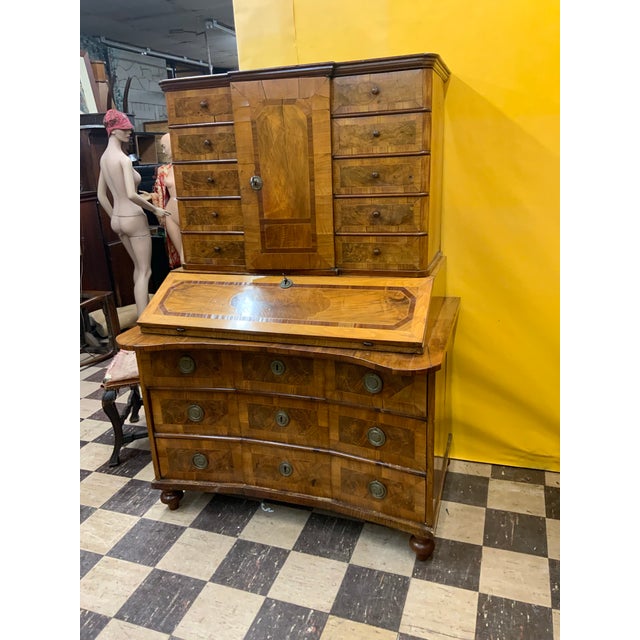 Mid 18th Baroque Century Period Walnut Fruit and Marquetry Secretary Desk For Sale - Image 4 of 10