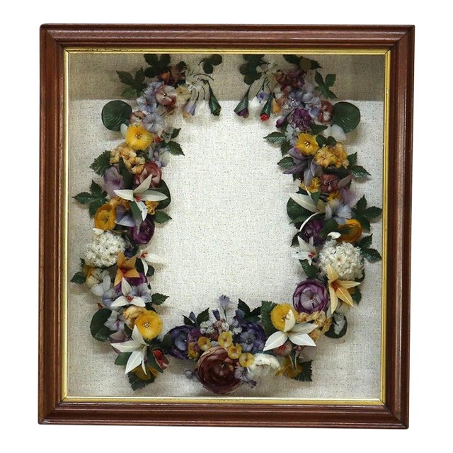 Antique Victorian Shadow Box With Floral Wreath For Sale