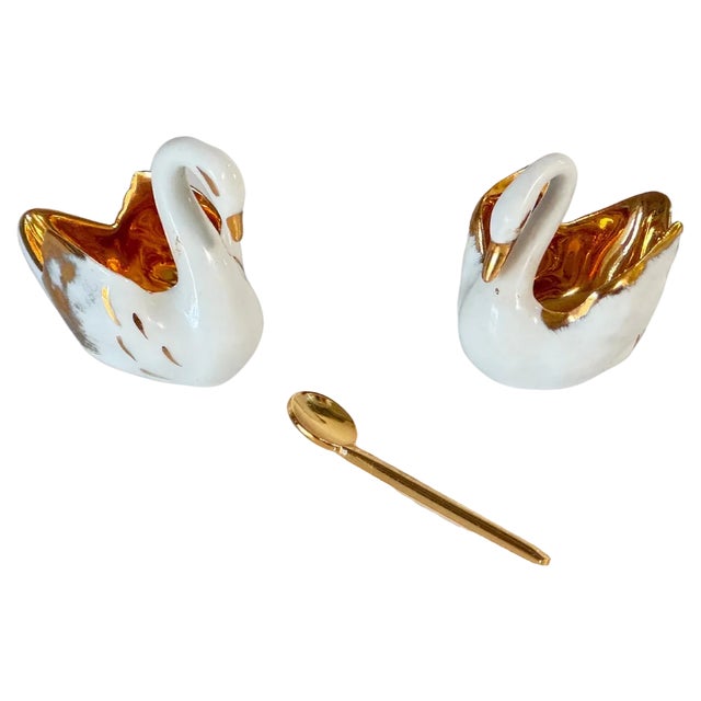 Salt and Pepper Shaker in Ceramic with Spoon from Limoges, France, 1960s, Set of 3 For Sale