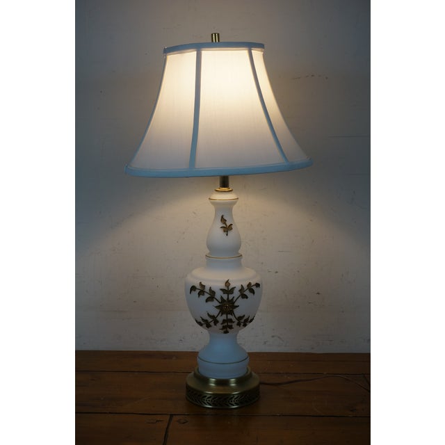 Mid 20th Century Carl Falkenstein Hollywood Regency Frosted Glass Bronze Floral Table Lamp For Sale - Image 12 of 12