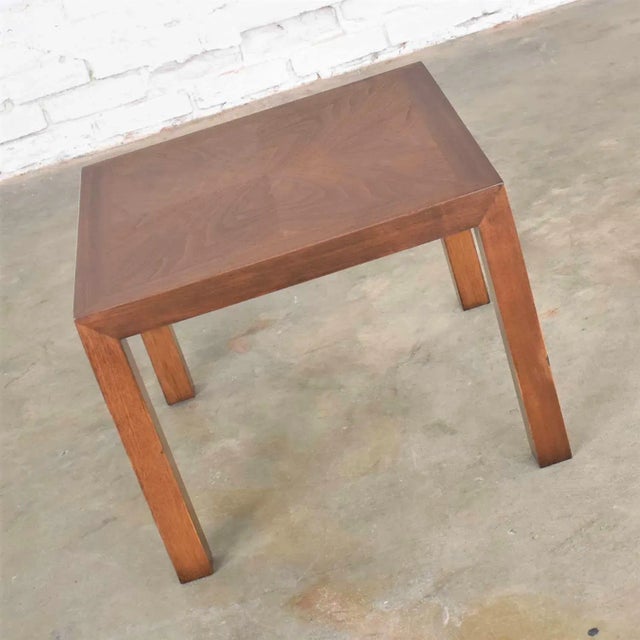 KODI----Vintage 1970s Modern Parsons Side Table by Lane Walnut Square With Inlay Style #1124-18 For Sale - Image 6 of 13