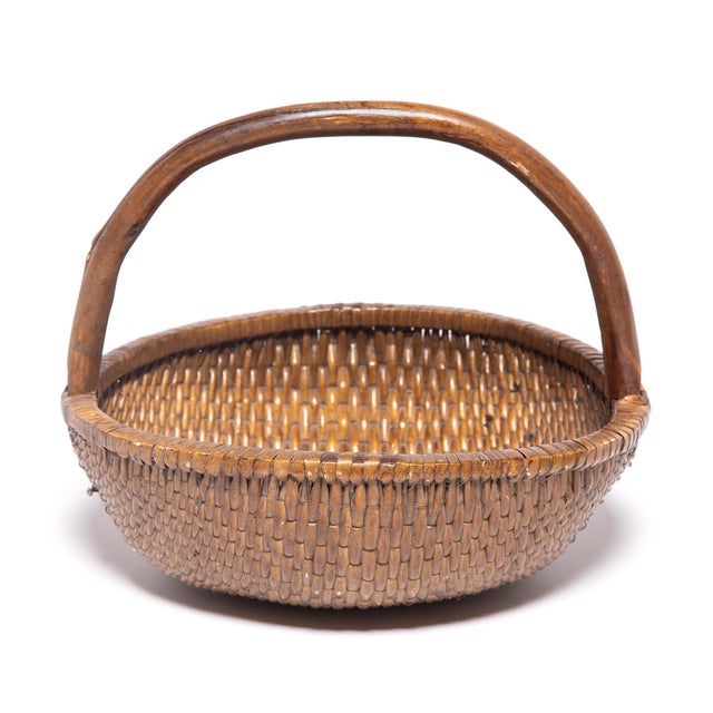 1900 Chinese Round Woven Basket With Handle Chairish