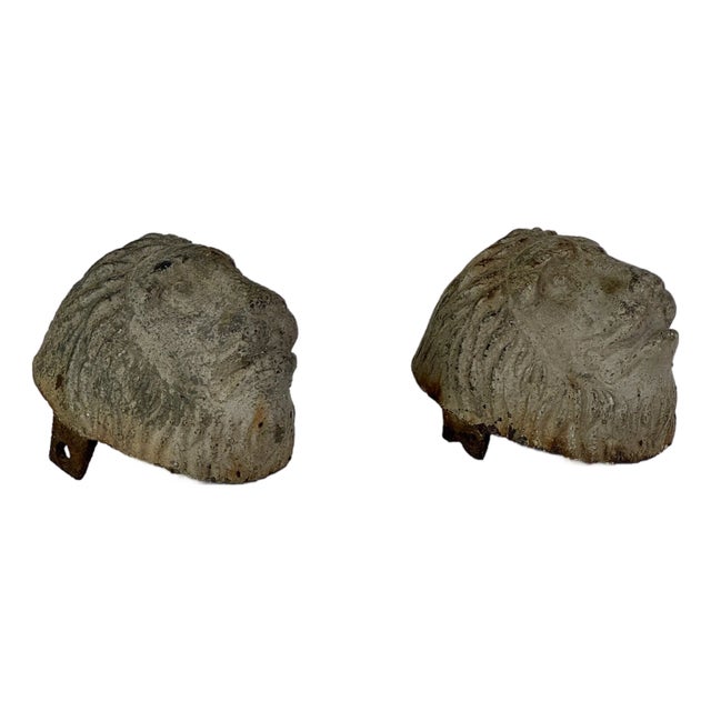 Pair of Architectural Salvaged Metal Lions Head From Nyc Building, Decorative Elements For Sale