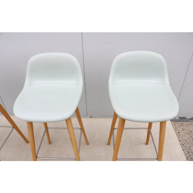 Danish Modern Iskos-Berlin for Muuto Leather Fiber Bar Stools Oak Base, Set of 4 For Sale - Image 12 of 18