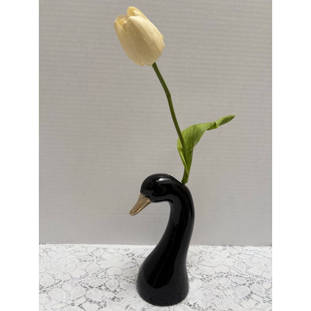 Contemporary Unique Ceramic Black Swan Bud Vase For Sale - Image 3 of 8