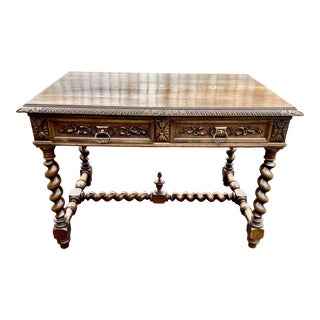 Late 19th Century French Walnut Desk with Barley-Twist Legs For Sale
