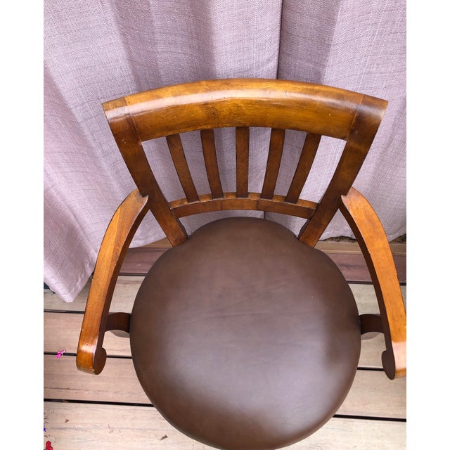 Ethan Allen Brown Leather Topped Swivel Arm Counter Stools - Set of 3 For Sale In Seattle - Image 6 of 7