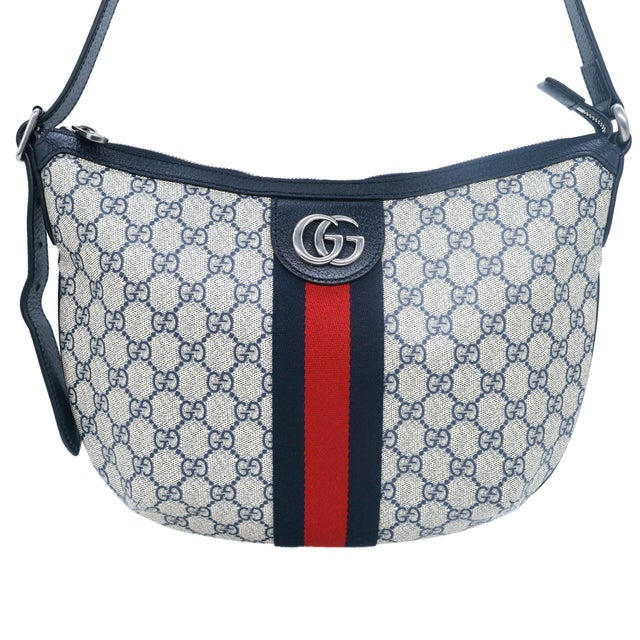 Gucci Navy Gg Supreme Canvas and Leather Small Ophidia Crossbody Bag, 2018. For Sale - Image 6 of 17