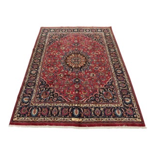 Mashad Rug 9’8” X 12’3” Red Wool Vintage Traditional Hand-Knotted Carpet For Sale