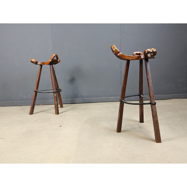 Wood Mid-Century Modern Brutalist Bar Stools, 1960s, Set of 8 For Sale - Image 7 of 7