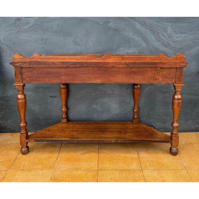 Spanish Oak Console Table with Drawer and Shelf, Early 20th Century For Sale - Image 11 of 12